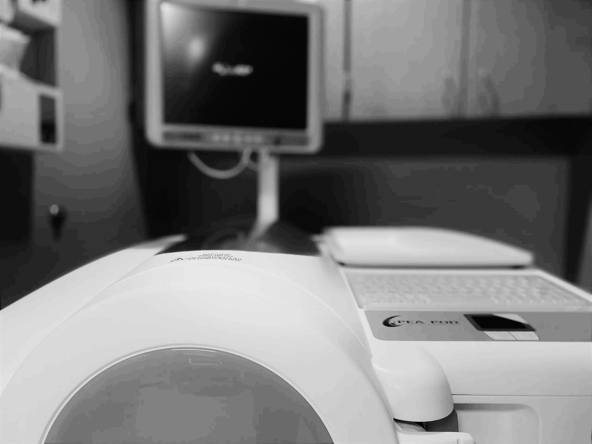 Close-up of infant body composition measurement equipment