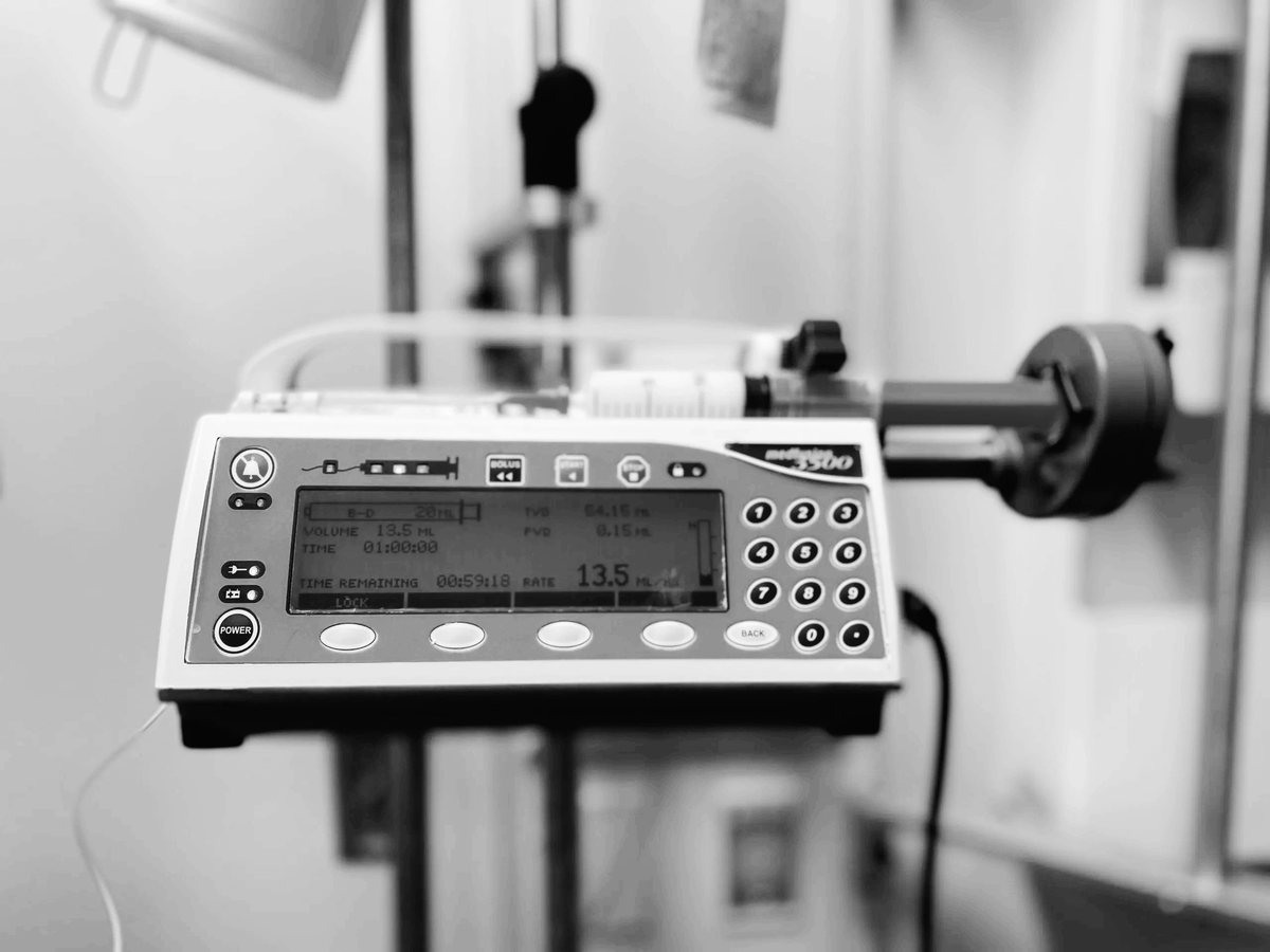A medical infusion pump with a digital display